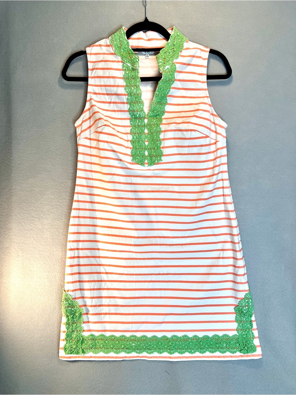 Crown & Ivy White Coral Stripe Tunic Dress Sz 4 Sleeveless Crochet Coastal Prep